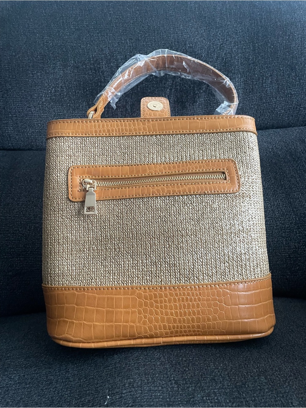 Moda Luxe Structured Straw Tote Bag with Tan Trim - Women Bags